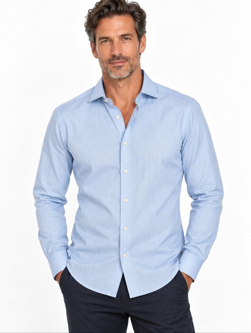 Doppelganger Roma Light Blue Button Down Men's Shirt Slim Fit Size 15 38 NEW
